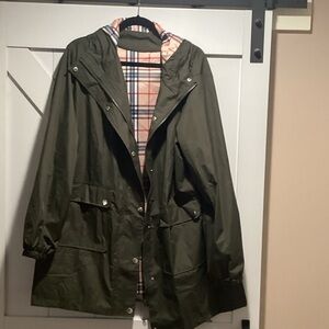 Green Hooded Jacket with Plaid Lining
